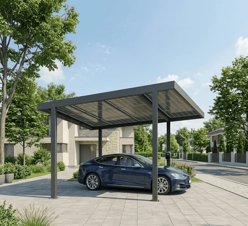 Sublimez votre extérieur avec un carport solaire en aluminium au design épuré. Abriez votre voiture tout en générant de l'électricité grâce à ses panneaux intégrés.